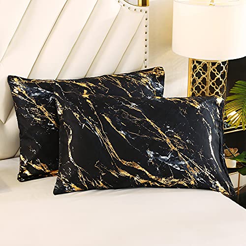 Gold Metallic Marble Comforter Sets Gold Metallic Bedding Sets For All Seasons Gold Foil Print Glitter Bedding Set With 1 Comforter And 2 Pillowcases(Queen, Black) #TOP2