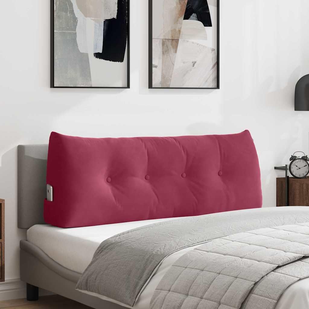 Coussin de dos bordeaux en velours grand format 120x24x50 cm avec sa housse amovible