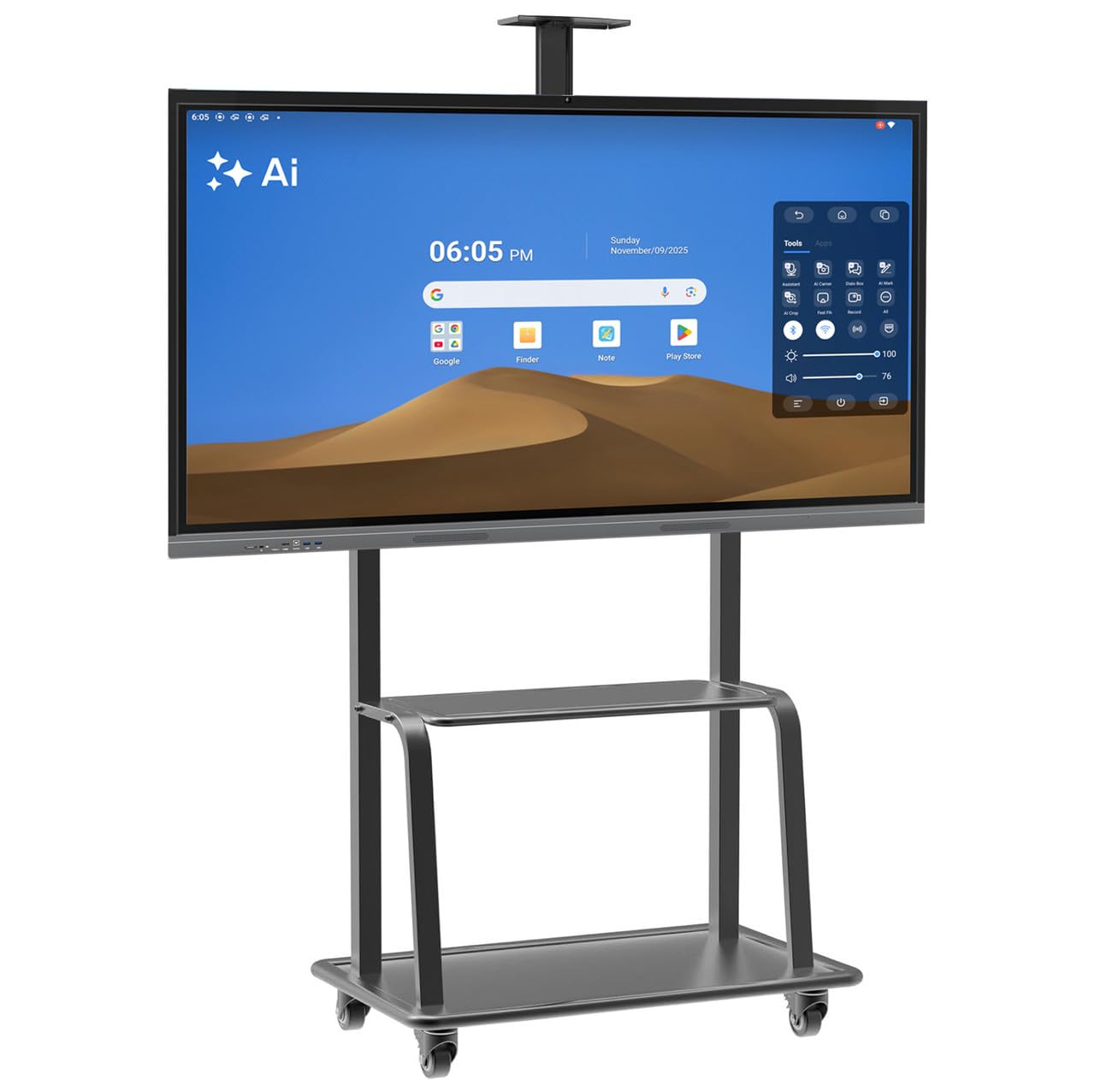 vutec 65 inch android 14 interactive television with stand | 8gb ram 128gb rom | usb, hdmi, vga, display ports | all-in-1 flat panel digital board screen ideal for teaching, classroom & office use