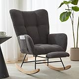 ETCZOYE Nursery Rocking Chair, Teddy Upholstered Reading Glider Rocker with Footrest Accent Chair with High Backrest Armchair Comfy Side Pocket Chair for Living Room, Bedroom, Offices (Grey)