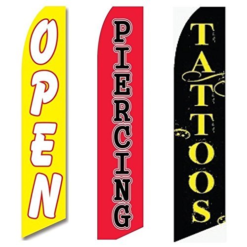 3 Swooper Flags Piercing & Tattoo Services Open Advertising Welcome