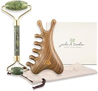jade & timber Jade Roller & Green Sandalwood Gua Sha Set for Lymphatic Drainage, Facial Sculpting & Natural Glow