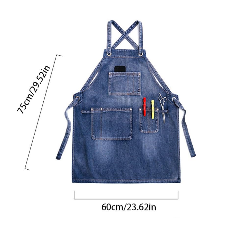 Delantal de Servidor Delantales para Cocinar Delantal de cocina de mezclilla for hombre, ropa de trabajo, barbero, tienda de té de la leche, restaurante, camarero, delantal artístico femenino Delantal