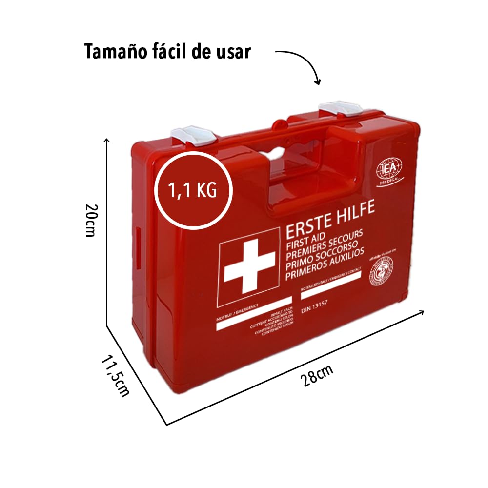 IEA Medical Botiquín primeros auxilios homologado DIN 13157 oficina | Completo profesional listo para usar – taller, hogar, coche, emergencia