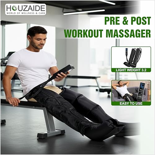 Image of Houzaide Leg Massager for Pain Relief | Foot Calf & Thigh Recovery | Full Air Compression Leg Massager for Blood Circulation and Pain Relief | 6 Mode, 4 Zones, 9 Intensity | 1 Year Warranty - Raksha Bandhan Gift Option