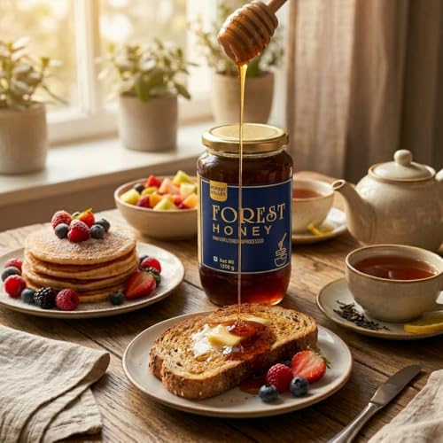 Image of FOREST VALLEY Raw Forest Honey, 1200 Gram, Wild, Unprocessed, Unheated, Non Pasteurized, Original Honey 100% Pure and Natural (1.2 Kg)