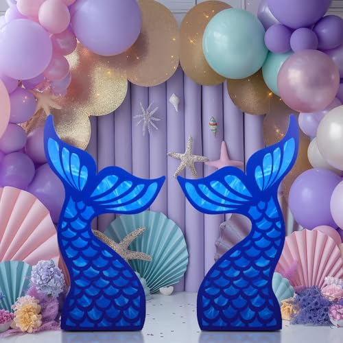 Image of DoubleFill 2 Pcs 4 Feet Mermaid Tail Cardboard Cutout Standup Lift Size Under the Sea Ocean Mermaid Theme Party Decorations Backdrop Fish Stand up Aqua Animal Photo Props Back Drops for Party Decor