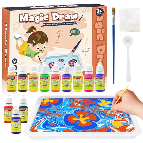 Gemi Peinture Marbrée à L'eau Enfants,Kit Peinture Enfant 12 Couleurs,Peinture Marbling,Bricolage Enfant,Activite Manuelle Enfant,Cadeau Fille 10 Ans,Jouet Fille 6 Ans,Loisirs Créatifs Fille 8 Ans