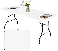 Vista 1 de Mesas plegables de 6 pies, mesa plegable resistente, mesa plegable multifuncional para acampar al aire libre, picnic, fiestas, eventos interiores