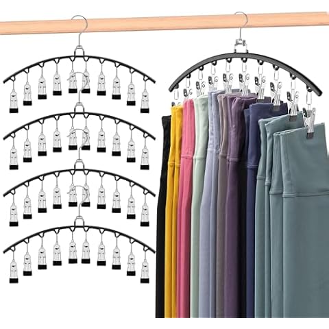 Hendiy Legging Organizer for Closet, Rotatable Pants Hangers 5 Pack w/10 Clips Holds 50 Leggings, Leggings/Shorts/Jeans/Skirts/Pants Hangers w/Rubber Coated, Space Saving Hanging Closet Organizer Cover