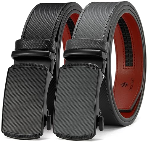 Image of DOOPAI Men's 2 Pack Ratchet Dress Belt - Adjustable 1 3 /8 inch Genuine Leather, Size Length Can Be Cut, With Gift Box