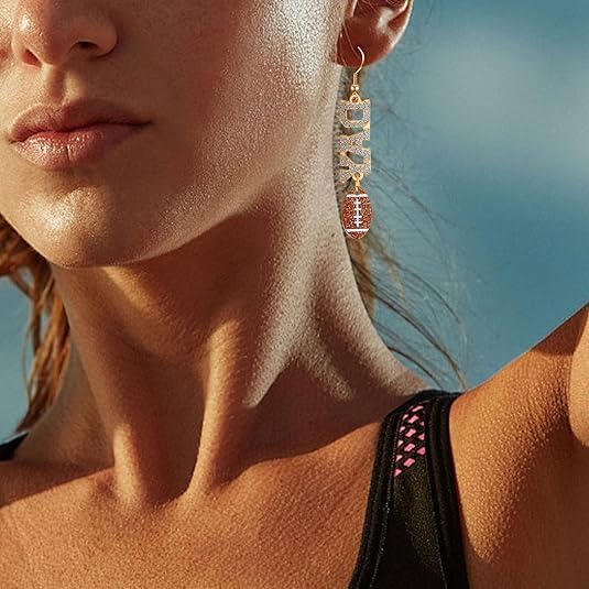 Rhinestone Earrings for Women,Football,Surfing,Tennis Ball,Pickleball,Golf,Basketball Sports Stud Earrings Trendy Dainty Gold Y2K earrings Jewelry for Mom Mama Lucky Charm Game Day Rugby - Image 2