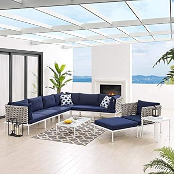 Alternative view of Modway Harmony 10-Piece Sunbrella® Outdoor Patio Basket Weave Sectional Sofa Set in Tan Navy