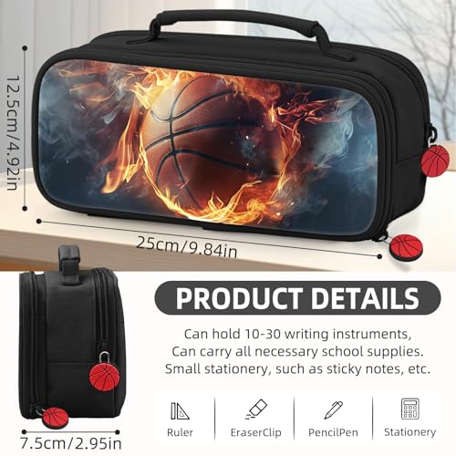 Image of Basketball Pencil Case for Boys - Large Pencil Pouch for Boys with Zipper Compartments & Handle - Big Capacity Pen Organizer Box Bag for Kids Teens School Supplies