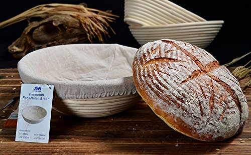 M Jingmei Banneton Proofing Basket 10" Round Banneton Brotform For Bread And Dough [Free Brush] Proofing Rising Rattan Bowl + Free Liner (1000G Dough) #TOP7