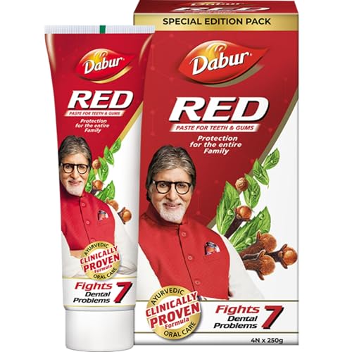 Image of Dabur Red Toothpaste - 750g (250gx3) Special Edition Pack | Fluoride Free | Helps in Bad Breath Treatment, Cavity Protection, Plaque Removal | For Whole Mouth Health | Power of 13 Potent Ayurvedic Herbs
