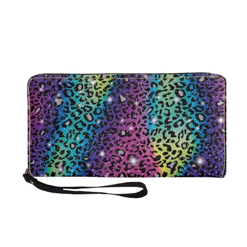 Colorful Leopard Wristlets Wallets for Womens Leather RFID Blocking Zipper Around Card Holder Organizer Travel Cluth Bags2