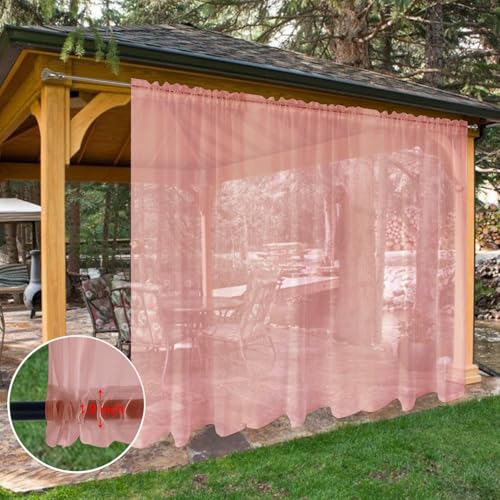 SpaceDresser Waterproof Outdoor Sheer Curtains for Patio - 2 Panels Rod Pocket Indoor Voile Sheer Curtain for Living Room,100W x 108L inch, Blush - Image 8