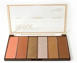 Febella Paleta Trio Facial, 6 Cores, Blush, Iluminador e Contorno, Acabamento Iluminado, Pó Compacto, MU5011