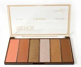 Febella Paleta Trio Facial, 6 Cores, Blush, Iluminador e Contorno, Acabamento Iluminado, Pó Compacto, MU5011