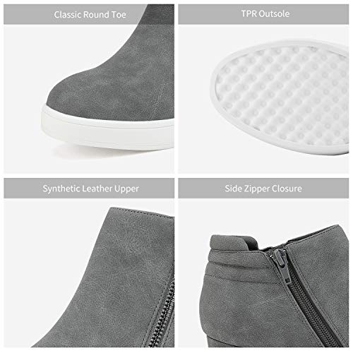 DREAM PAIRS Women's Wedge Heel Ankle Boots, Designed for Comfort, Zippers for Easy Wear, Reliable Grip, 2.35-Inch Elevation, Casual Style, Size 9.5,Grey,WEDGE-SNKR-2