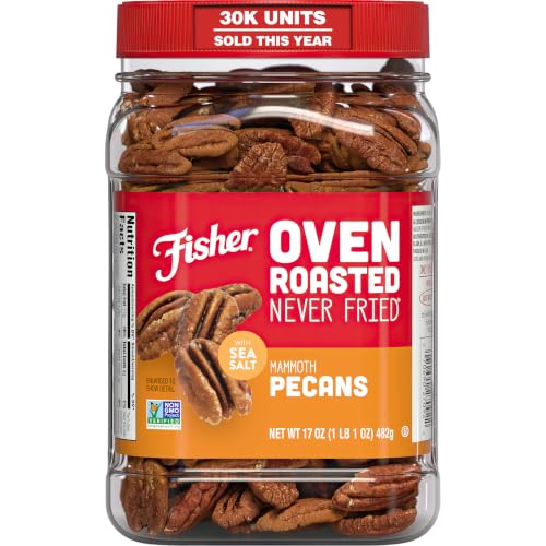 Fisher Oven Roasted Never Fried Mammoth Pecans 17 Ounces (Pack of 1) Heart Healthy Snacks for Adults Made with Sea Salt No Added Oil or Artificial Ingredients Gluten Free Vegan Protein Bulk
