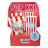 BELROS Kit Palomitero. Palomitas Maíz Dulces y 2 Cubos Reutilizables Color Rojo. Especial para Compartir. Aperitivo. Disfruta con tu Pareja, Amigos. Perfecto Regalo San Valentin, Navidad, Cumpleaños