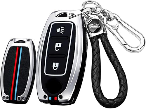 ontto Llavero de 3 botones para llave Nissan con control remoto de metal para llave de automóvil, funda de silicona duradera para llaves Altima