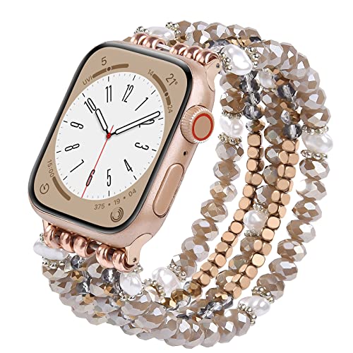 Image of MOFREE Beaded Bracelet Compatible for Apple Watch Band 45mm /44mm /42mm /46mm(Sereis 10) Women,Fashion Handmade Beads Elastic Stretch Strap for iWatch Series 10 /9 /8 /7 /SE /6 /5 /4 /3 /2 /1