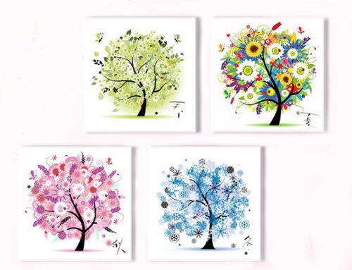 クロスステッチ刺繍キット 財樹四季-春夏秋冬 4画セット 図柄印刷