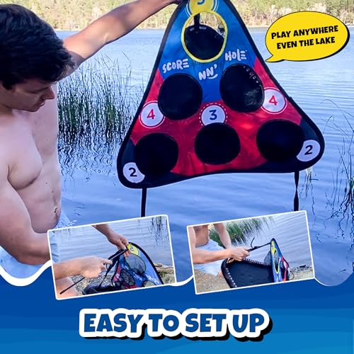 Image of SKIP NN' HOLE Original Fun Stonne Skipping Meets Pool Cornhole Game Floating | for All Ages | Fun Swimming Pool Game for Adults and Family | Easy Setup, Durable, Portable Water and Lake Toy |