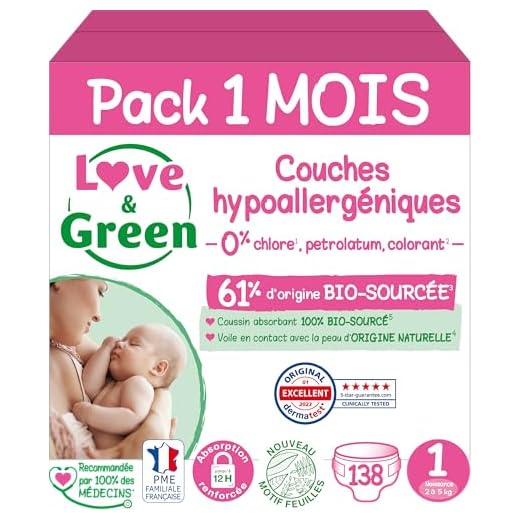Love & Green Couches Taille 1 (2-5 Kg) - Pack 1 Mois (138 Couches)