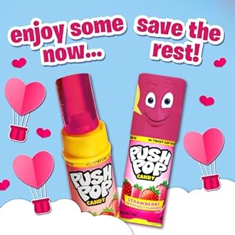 Push Pop Pink Valentine's Candy Lollipops, 10 Ct Individually Wrapped Lollipops in Pink Strawberry Flavor, Full Size, Fun Hard Candy For Birthday Parties, Valentine's Gifts, Goodie Bags, Party Favors