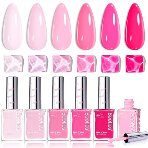 Beetles Pink Nail Polish Set - Love in Echo 6 Colors Quick Dry Spring Nail Polish Set 7.5ml/0.25 Fl Oz Salon Long Lasting DIY Pastel Nails Art Spring Nails Gifts for Her