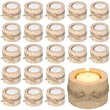 Wooden Tealight Candle Holder and Candles Handmade Votive Tea Light Candles for Rustic Wedding Baby Shower Favors Party Table Centerpieces Birthday Decoration(50 Pcs)