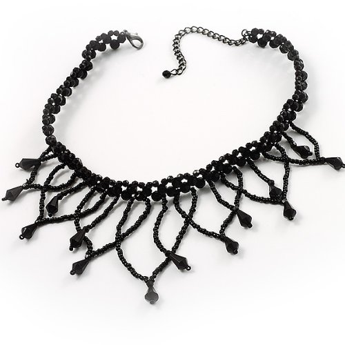 Collar y pendientes de cuentas acrílicas negras góticas Avalaya bisutería plástica negra 5