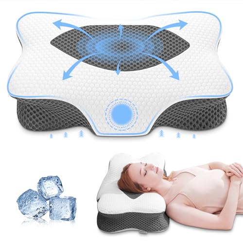 Anvo Cervical Pillow for Neck Pain Relief - Neck Pillows for Pain Relief Sleeping - Pillow for Neck and Shoulder Pain - Ergonomic Design for Side Back Stomach Sleeper-White Queen Soft