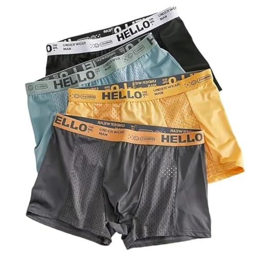 Hello Mesh Mens Underwear, Low Rise Boxer Briefs for Men, Mens Ice Silk Breathable Trunks, Multipack