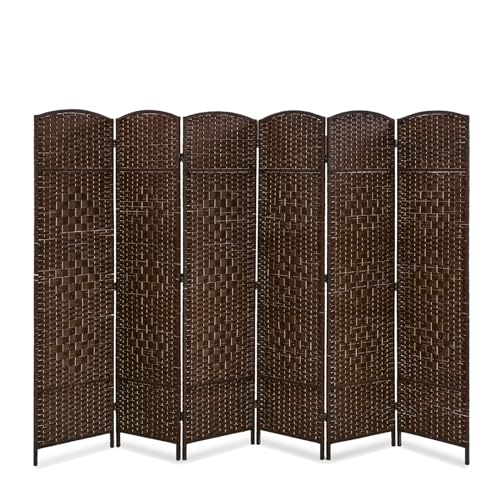 6 Panel Wood Room Divider, 6 Ft Tall Privacy Wall Divider Folding Wood Screen, Each Panel for Home Office Bedroom Restaurant, Best Home Foldable Screen, Light and Easy to Move 70.8" H × 17.7" W Brown