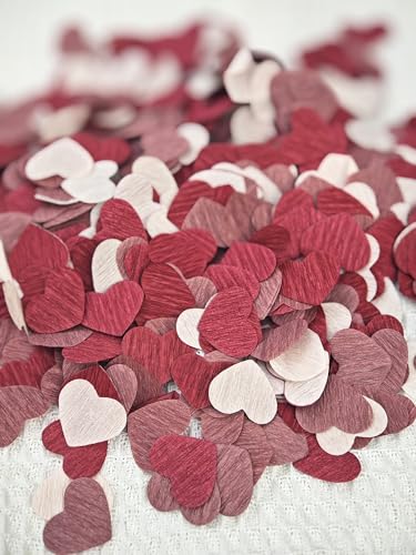 Image of Crepe Paper 1 inch Heart Confetti for Table Decor Anniversary Birthday Graduation Wedding Bridal Shower & Baby Shower Parties Decorations 1000Count (Burgundy)