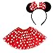 Oblique Unique® Damen Maus Mouse Kostüm Rot Weiß Schwarz mit Tutu Gepunktet + Haarreifen mit Maus Ohren und Schleife für Fasching Karneval Motto Party