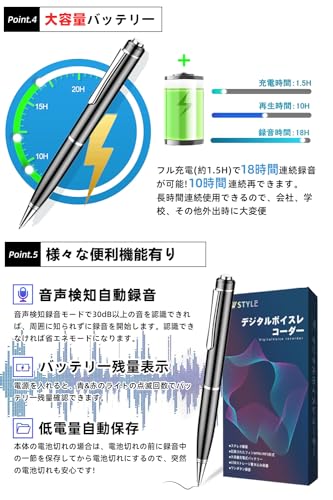 W STYLE 32GB ボイスレコーダー ICレコーダー ペン型 DN024 の商品画像 5