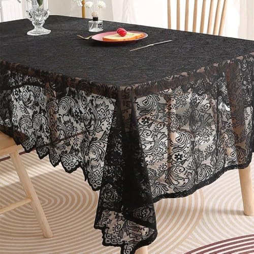 Nappe en dentelle noire rectangle 140x180 de salon et table à manger