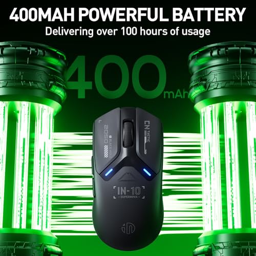 IN10P Mouse Gaming Wireless, Mouse da Gioco per PC Tri-modale 2.4G/ USB-C cavo/Bluetooth, 60g Superleggero, 26K DPI, Sensore PAW3395, Polling 8 kHz, Completamente Programmabile, Nero - Mouse gaming - Immagine 6