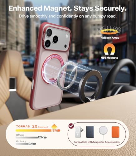 Image of TORRAS 360 Magnetic Stand for iPhone 17 Pro Max Case, [Fit for MagSafe] [4X Military-Grade Protection] Slim Case for iPhone 17 Pro Max, 6.9 inch, Translucent Burgundy Red, Ostand O3 Fitness Series