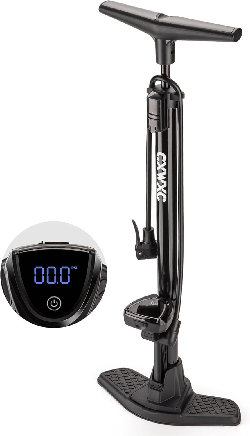 CXWXC Pompa per bicicletta con manometro digitale – Pompa ad aria fino a 140 PSI per valvole Presta & Schrader – Pompa ad aria portatile per bicicletta con grande display LCD