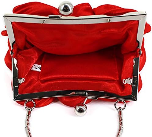 Buddy Women Rose Shaped Clutch Soft Satin Wristlet Handbag Wedding Party Purse - Image 5