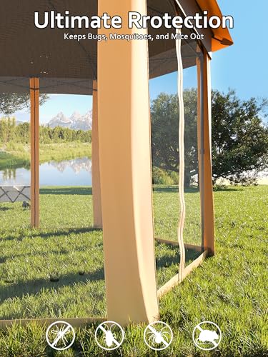 Garvee Pop Up Gazebo Screen Tent,Hexagonal Instant Gazebo Tent with Mosquito Netting Outdoor Canopy,6 Sided Sun Shelter 13x13ft with Mesh Netting,Pavilion Tents for Patio,Khaki+Beige