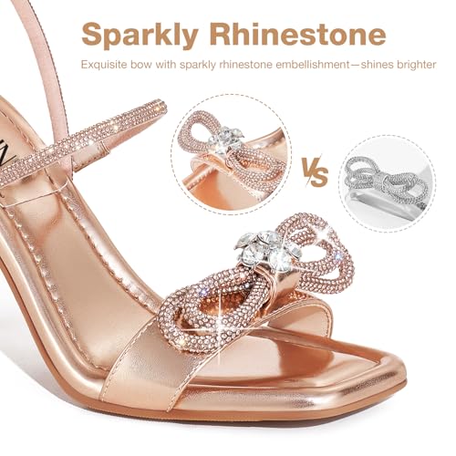 ZURIN Women's Rhinestone Bow Heels Square Toe Strappy Heeled Sandals Sparkle Stiletto High Heels Dress Party Evening Prom Crystal Shoes4