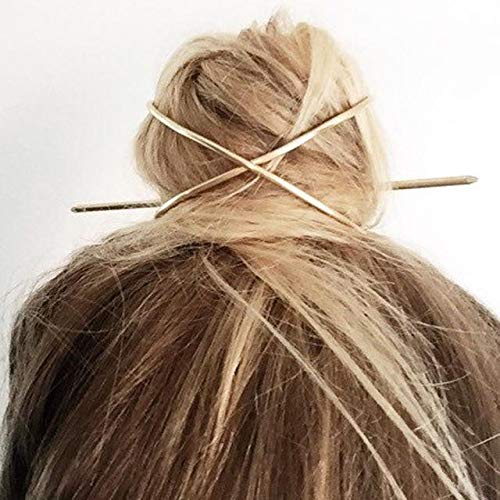 Hair Stick Pin - New Hair Accessories Arrival Metal Gold Filled X Shaped Bun Holder Charming Vintage Bun Cage - A378